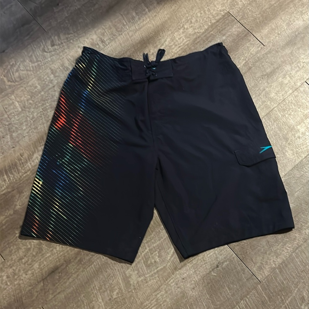 Speedo Size 36 Mens Interference Glow Board Shorts Swim Trunks Cargo Pocket Blue